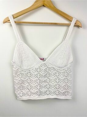Buy 2, get 30% off! White Crochet Open Knit Boho Festival Top - Size L
